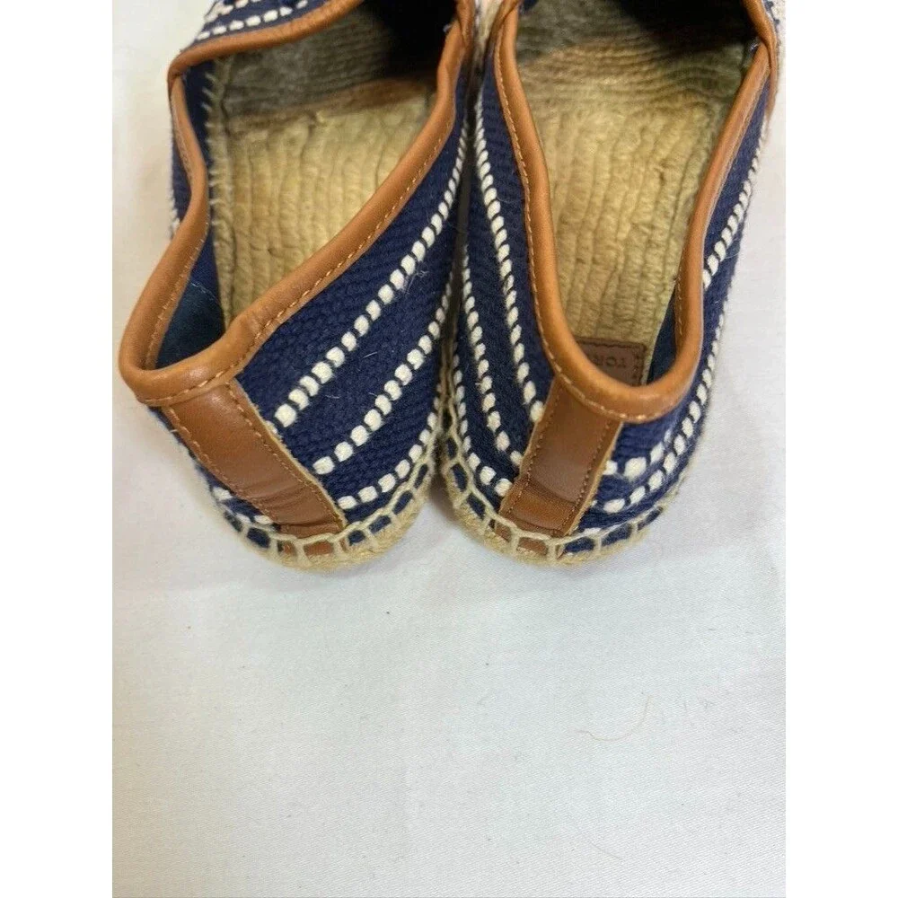 TORY BURCH SZ 8 1/2 COTTON /JUTE EPRIDRILLS SLIP ON SHOES WITH LOGO
